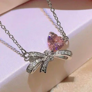 Rhinestone Bow Pink Heart Jewellery Set (4 pcs)
